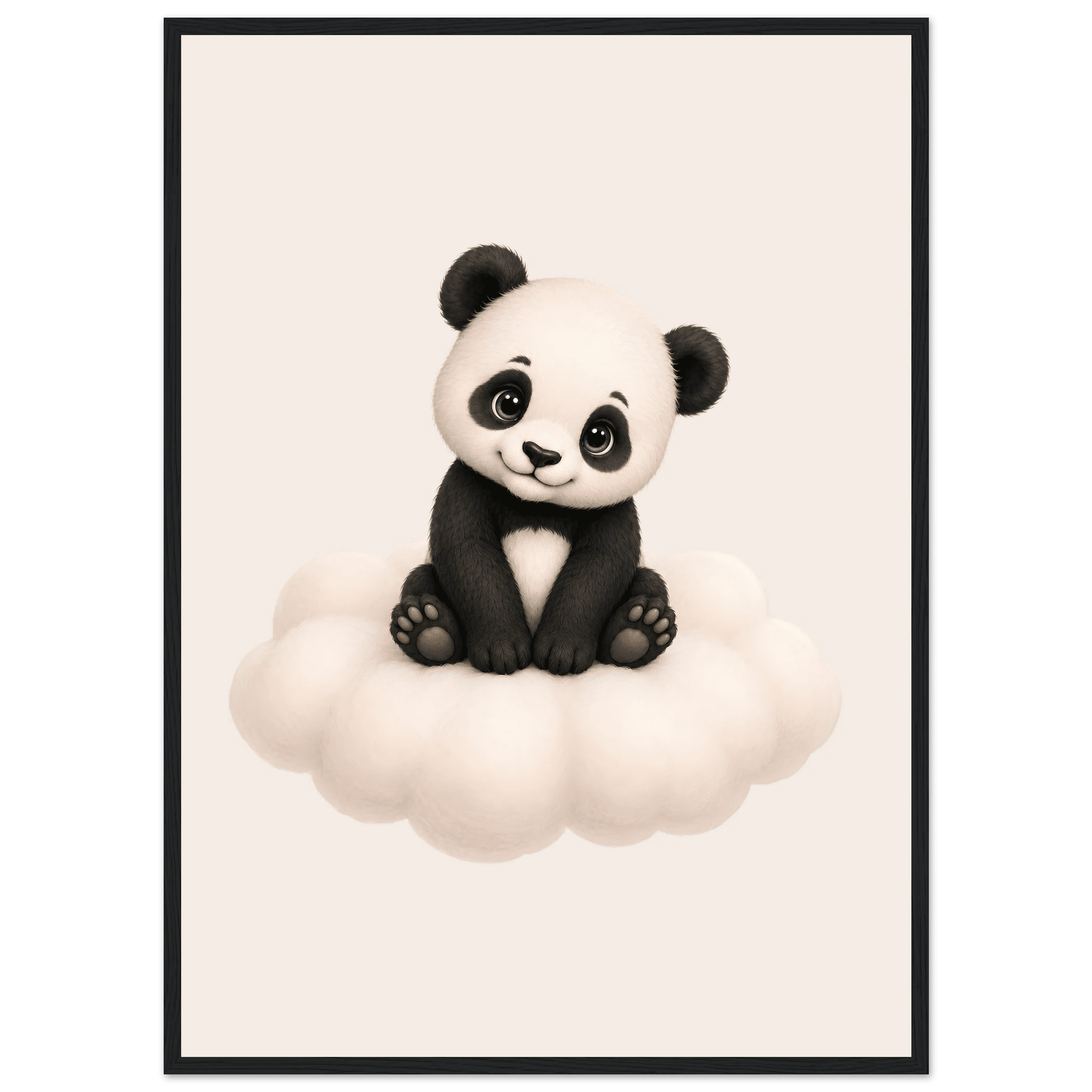 Söt panda på moln poster-50x70 cm / 20x28″ / Med ram / Svart
