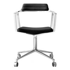 Vipp 452 Snurrstol Med Hjul - Polerad Aluminium/Svart Läder