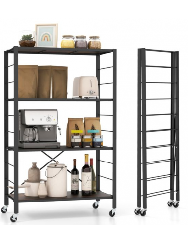 Sammenklappelig reol i metal og mdf H122 x B76 cm - Sort/Brun