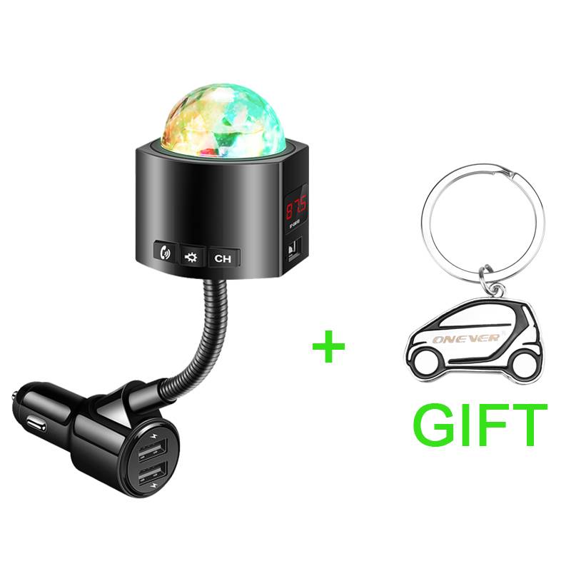 Onever fm sändare bil starry sky disco light bluetooth 5.0 5v/3.1a handsfree dual usb laddare bilradio kit atmosfär lampa - Grå