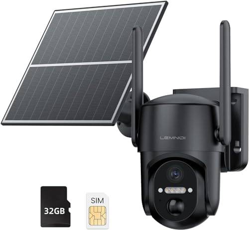 Lemnoi 4G LTE Solcellsdriven Utomhusövervakningskamera Trådlös med Förinstallerat SIM-kort, 360° Vy, Rörelsedetektering, 2K Nattseende, Tvåvägsljud, IP66 Vattentät