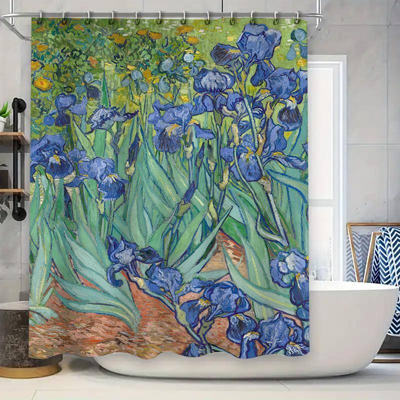 Van Gogh Iris Duschdraperi Vattentätt Tyg Väggdekor för Badrum Modernt Blått Blommönster Heminredning (Grön) av AliExpre