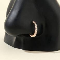 Kvinnors Cubic Zirconia falsk näsring, rund kopparlegering mjuk brosk öron/näspiercing kroppssmycken - Rosa Guld (En-Storlek)
