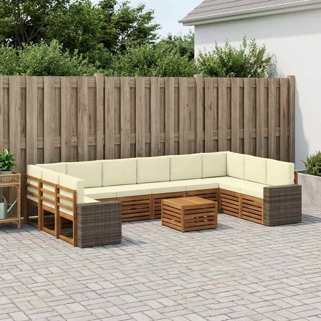 vidaXL Udendørs sofagruppe med pude 11 pcs Naturlig og Fløde Polyester