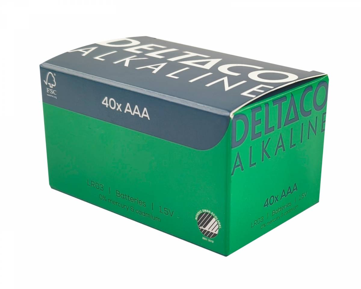 Deltaco AAA-alkaliske batterier 40-pak