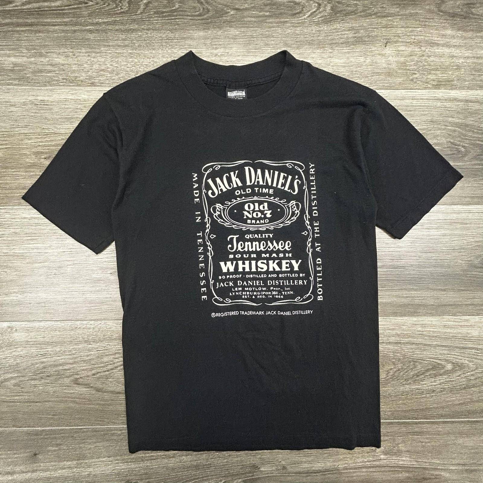 Vintage 80-tal Jack Daniel's Whiskey T-shirt Herr Medium Svart Enkel Söm USA Unisex T-shirt cm white