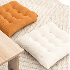 Corduroy Chair Cushion (With Ties) Super Soft And Warm Floor Cushion (For Reading Area) Comfortable Square Chair Cushion (For Adults) 1 Set - White - 45*45cm (17.71*17.71inch),40*40cm (15.74*15.74inch)
