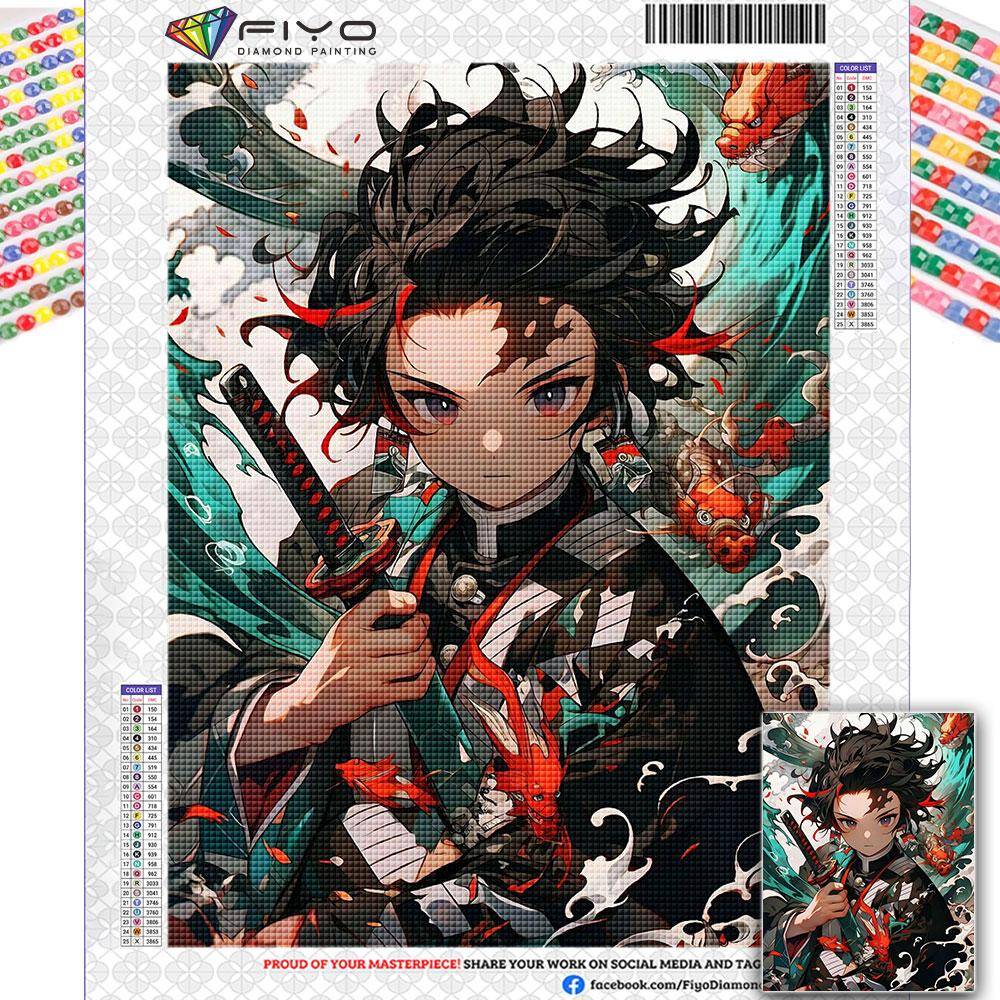 Gör-det-själv diamantmålning Anime Demon Slayer Kamado Nezuko Karaktär Diamantbroderi Mosaikmålning Korsstygnskit Rumsinredning black