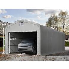 Garagetält 5x10 m - 2,6 m sidohöjd med 4,1x2,5 m port, PVC 850, grå, inkl. hållfasthet (underlag: jord) - (99418)