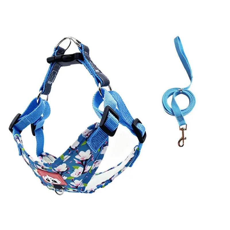 Adjustable Dog Harness & Leash Set with Reflective Strips - BLUE 01 / L (L)
