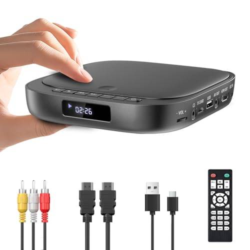 Desobry DVD-spelare, USB/TF-kort ingång, inbyggd HDMI, multi-zon, HDMI/RCA-kabel, minnesfunktion