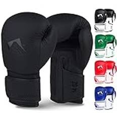 AQF Boxning Handskar För Träning Och MMA Muay Thai Boxningssäck Sparring MMA-Handskar För Kickboxning Fighting & Boxningssäck Med Extra Lager Av Stoppning (Matt Svart, 16oz)