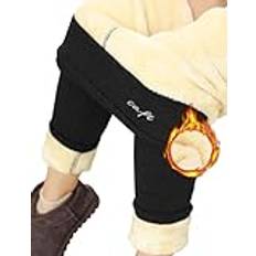 PASUDA Termoleggings för kvinnor, vinterfodrade med fleece, hög midja, elastiska varma termoleggings, dam, yoga, fitness, sport, gym, leggings, byxor, utomhus, med tjock plysch, svart, L
