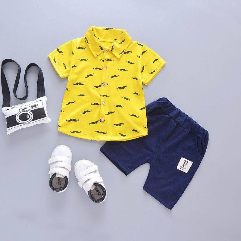 Cute Childrens Clothing Short Sleeve Cellulose Fiber Outfit - Yellow / 80cm