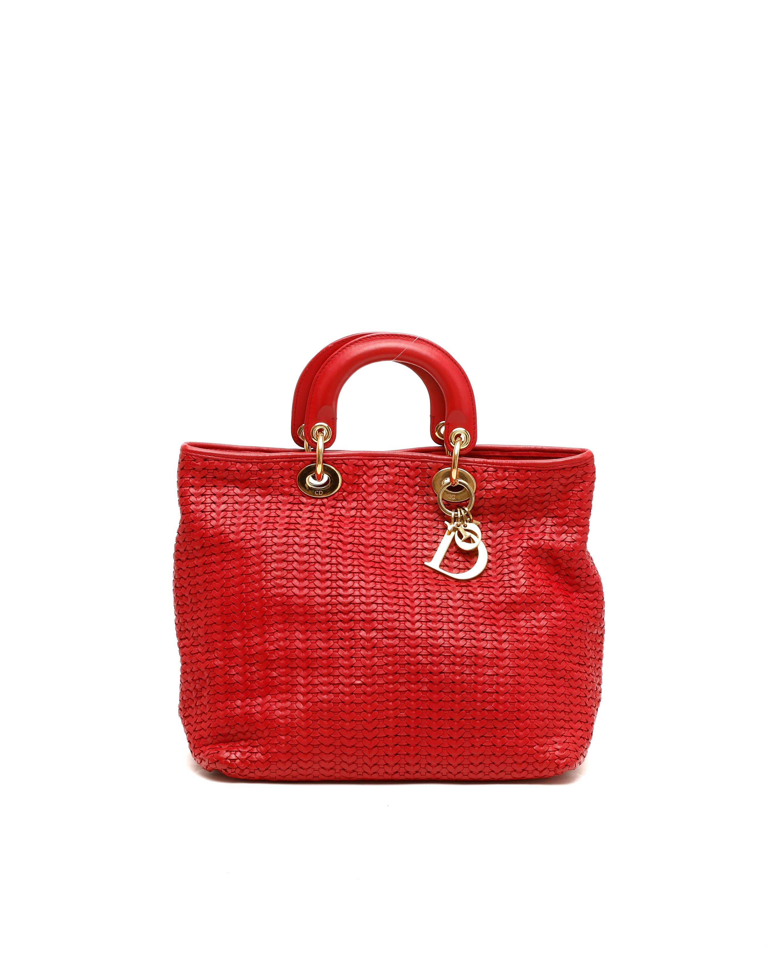 Christian Dior Woven Soft Lady Dior Tote Bag - Red (One Size)