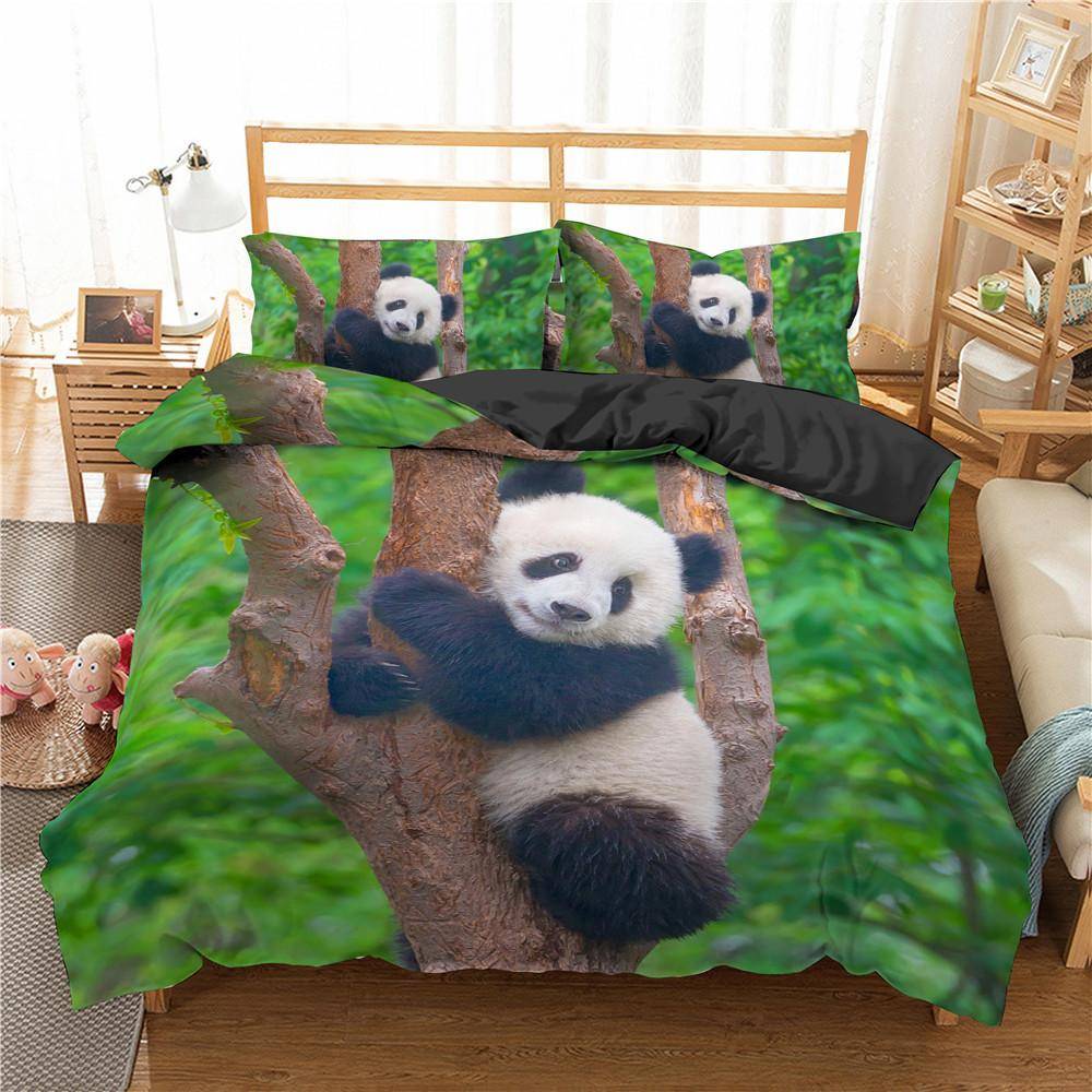 Panda påslakanset Söt djurmönster med två sängar för pojkar, flickor, mikrofiber, vild jätte panda i king size täcke US Twin(172x218cm)