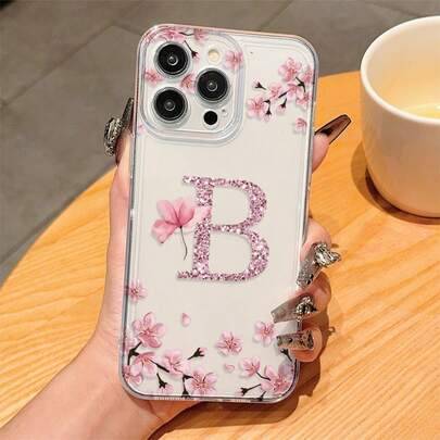 1 st. blommigt personligt transparent TPU-skal med bokstaven B, heltäckande, stötsäkert och passande för iPhone 17 16 15 14 13 12 11promax, A55/54/53/ - Genomskinlig (Multi-size)