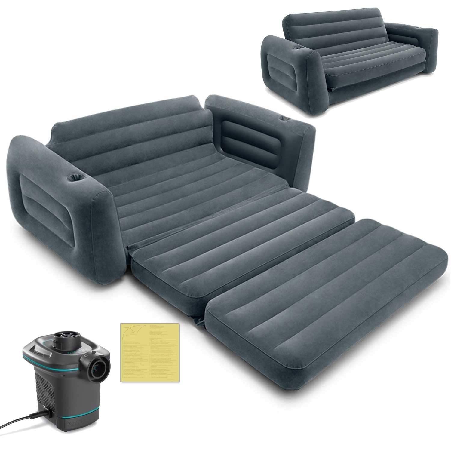 Soffa 2i1 sammetsmadrass + INTEX pump 66552-66640