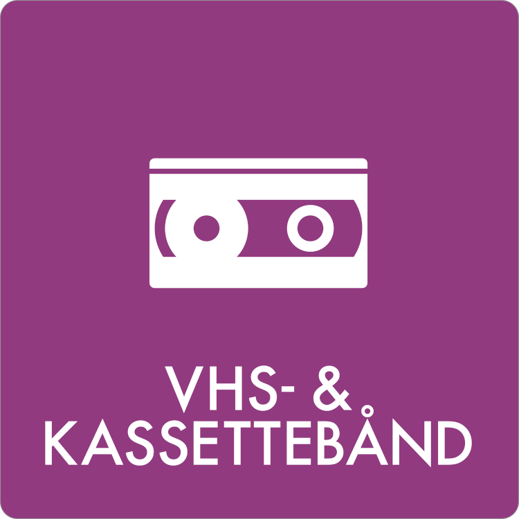 Affaldsskilt VHS- & kassettebånd, Selvklæbende vinyl 240 x 240 mm AF2416V240x240