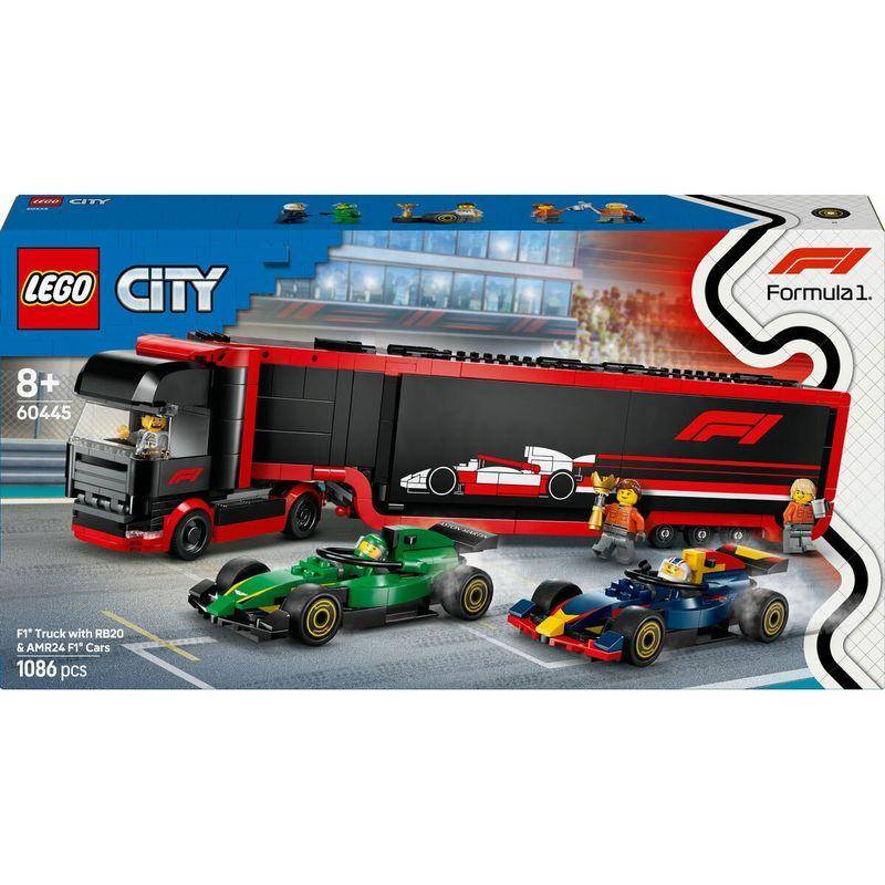 Lego City F1 Truck with RB20 & AMR24 F1 Cars
