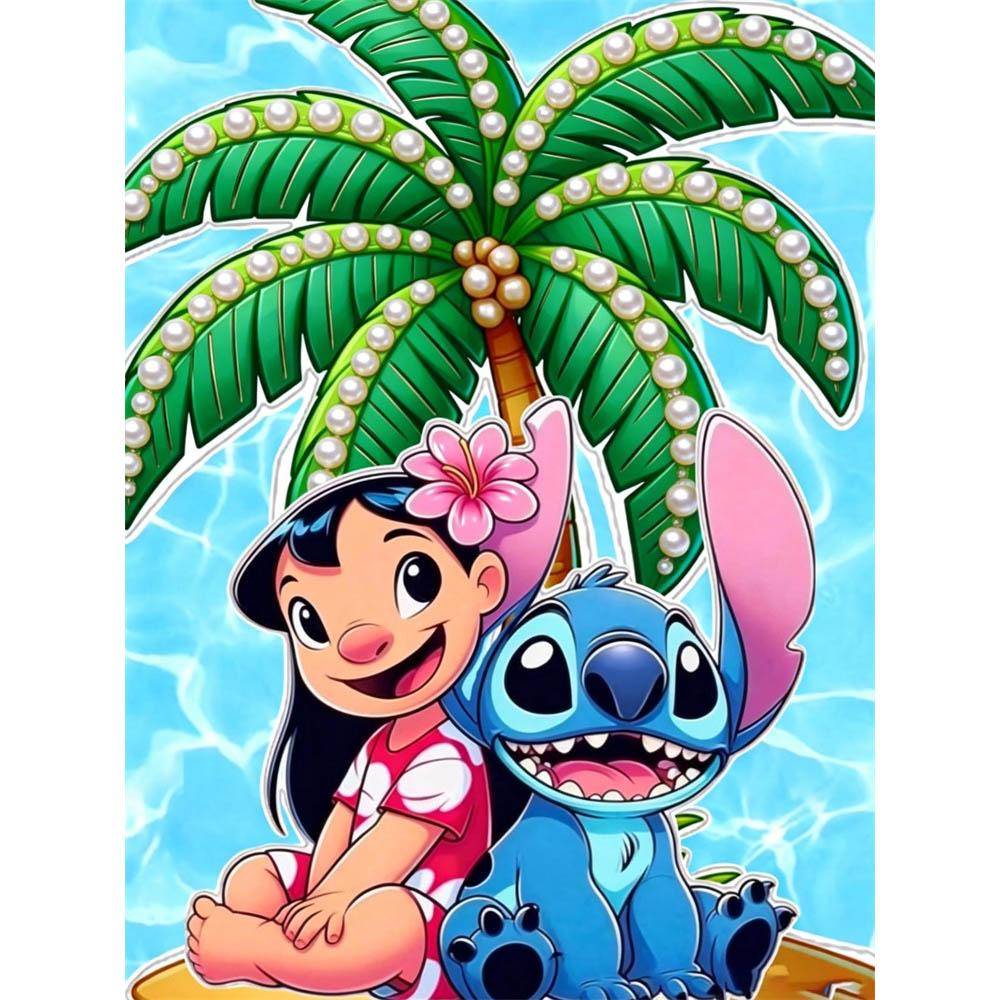 Disney Pearl Painting Lilo and Stitch Pearl Island Vacation Creative 5D Exquisite Landscape Sparkling Crafts Home Wall Decoration DIY Handmade Gifts 35x45cm