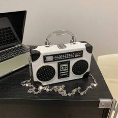 1pc New Radio Shape Handbag, White Music Element Box Bag, Fashionable Party Accessory, Interesting Gift For Women - White