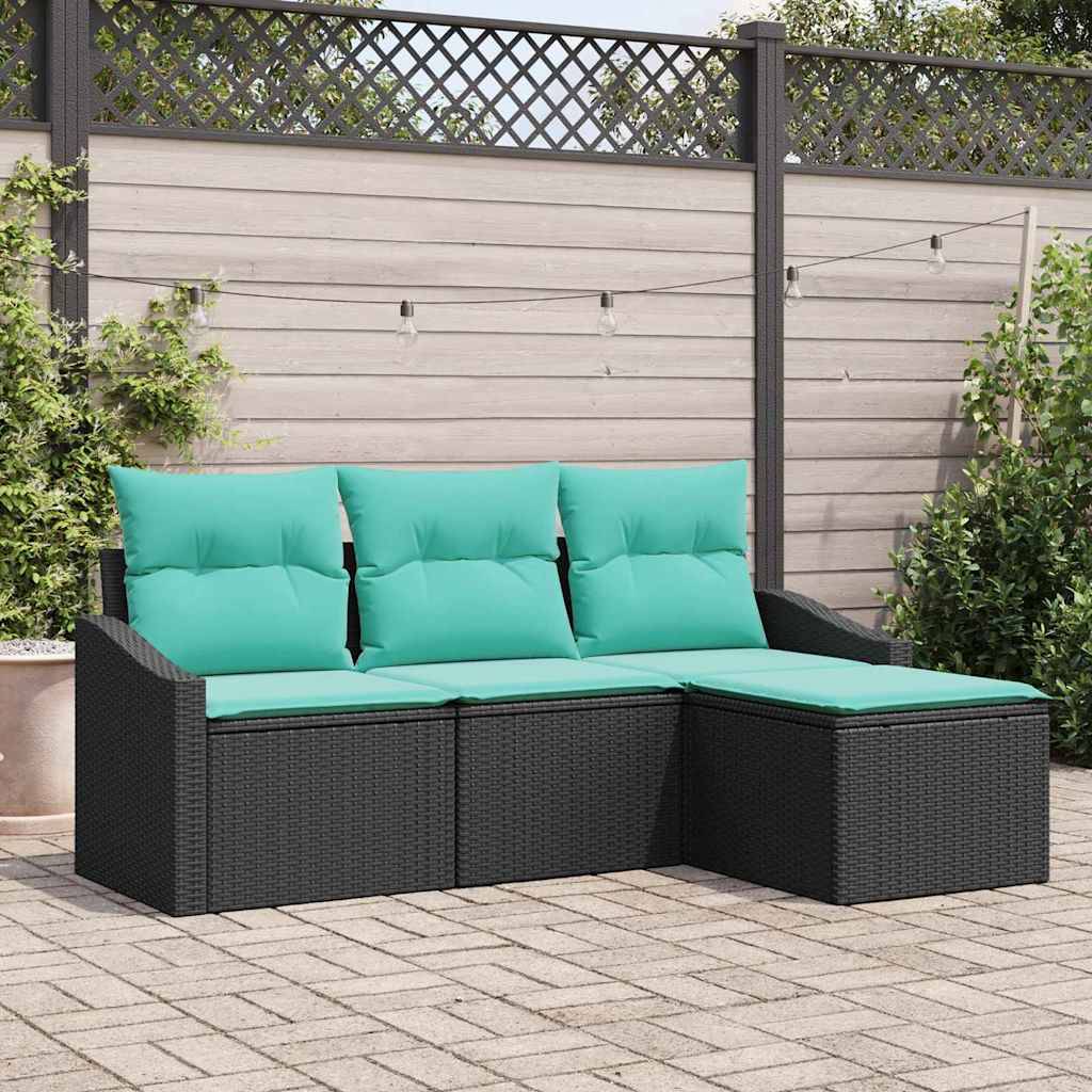 vidaXL Sofa Sæt med pude 4 pcs Sort polyrattan