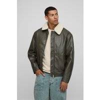 Mens Brown Detachable Borg Collar Aviator Bomber Jacket