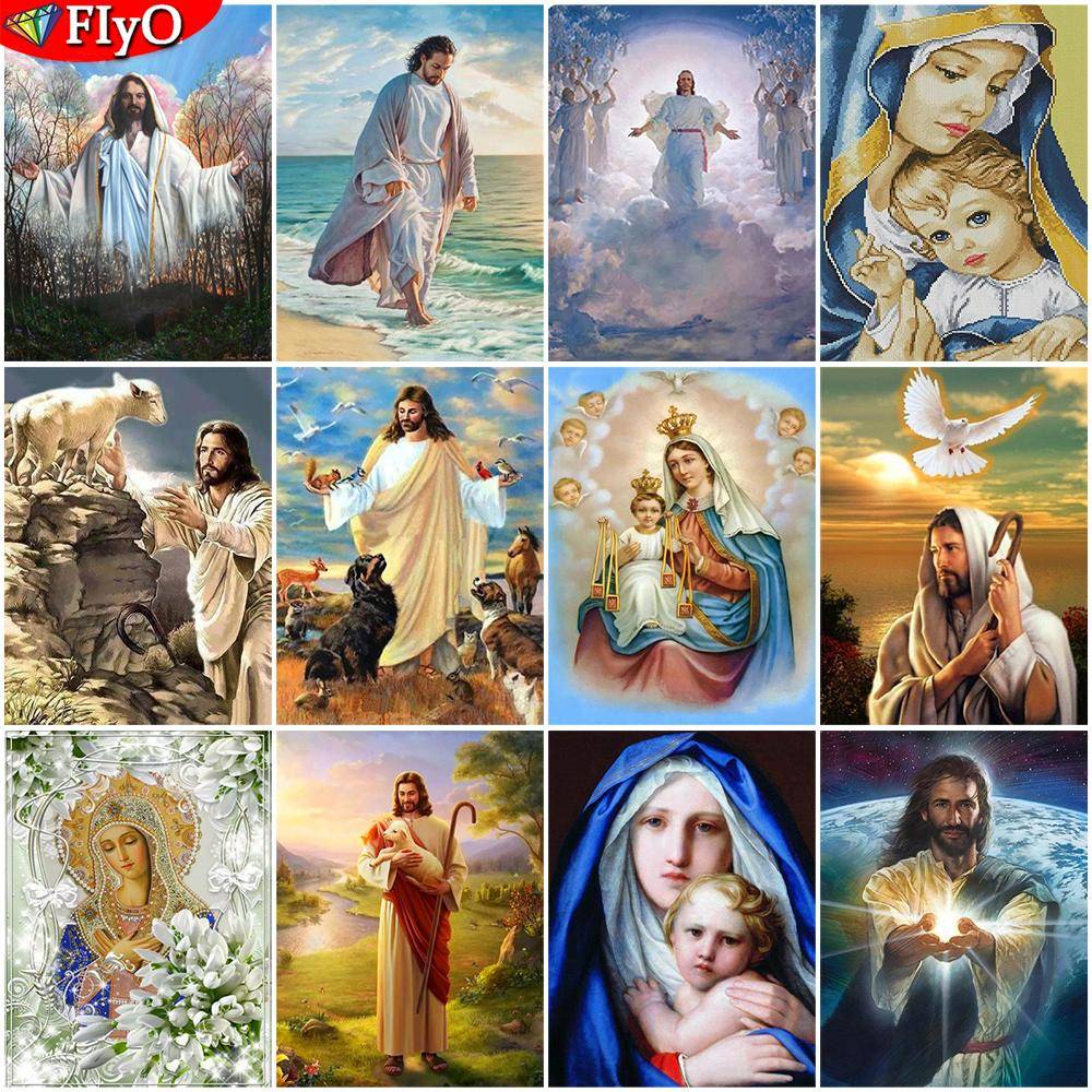 Diamantmålning Jesus Hel fyrkantig Rund Diamantbroderi Religiösa figurer Bild av Rhinestone 5D DIY Mosaik Heminredning
