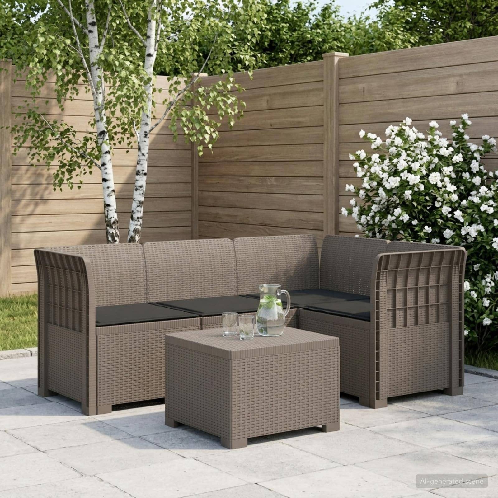 vidaXL 4-personers Have Sofa med Hynder Rattan Look PP Lysegrå