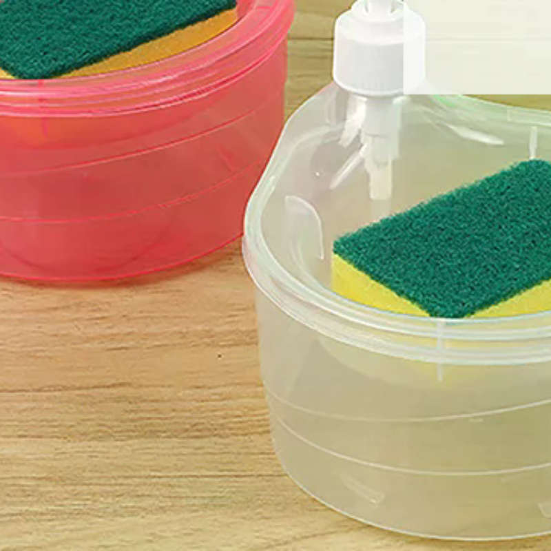 Soap Dispenser and Scrubber Holder Multifunctional Dishwashing Container 1000ml Manual Sink Dish Washing Soap Dispenser for Cafe