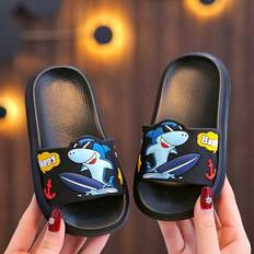 Populära tecknade tofflor för barn, Modepojkar EVA-tofflor Mjuk sula Shark Design, Lätt Bekväm Stor/Medel/Liten Storlek, Anti-halk, Lämplig för inomhu - Svart (EUR22-23,EUR24-25,EUR26-27,EUR28-29,EUR30-31,EUR32-33,EUR34-35)