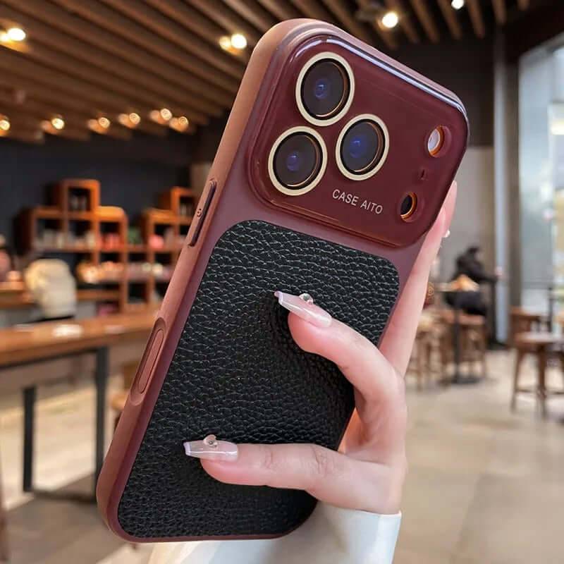 Lychee pattern Phone Case Full body Coverage - Red And Black / IPhone17