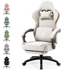 Dowinx Gaming stol tyg, massage gamingfåtölj med fotstöd, ergonomisk PC-stol gamingstol kontorsstol 150 kg lastkapacitet, beige
