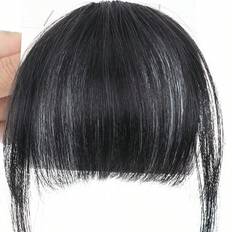 Clip In Bangs 100 % Real Human Hair Extensions Wispy Bangs Dark Brown Natural Bangs Hår Clip On Bangs Air Bangs Fransar Med Tempel Hårstycken För Kvin - Natural Black