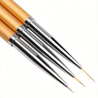3 st gyllene penslar med fin spets - ultratunna, professionella konst- och nageldesignpennor Penslar för hantverk Metallfärgpennor Tillbaka till skola (3 st gyllene)