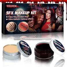 ZZQVIP Halloween Sminkset, Konstblod för Halloween, Ärrvax, Dubbelspatel och Vampyrblod för Realistiska Såreffekter, Konstblod för Hud, Halloween Temafest, Teater och Cosplay