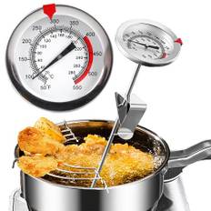 DXIA Fritteringstermometer av rostfritt stål med praktisk klämma, analog köttermometer, kökstermometer, grilltermometer och ugnstemperatur, 0–290 °C, skala i °C och °F, läsbar, 20 cm