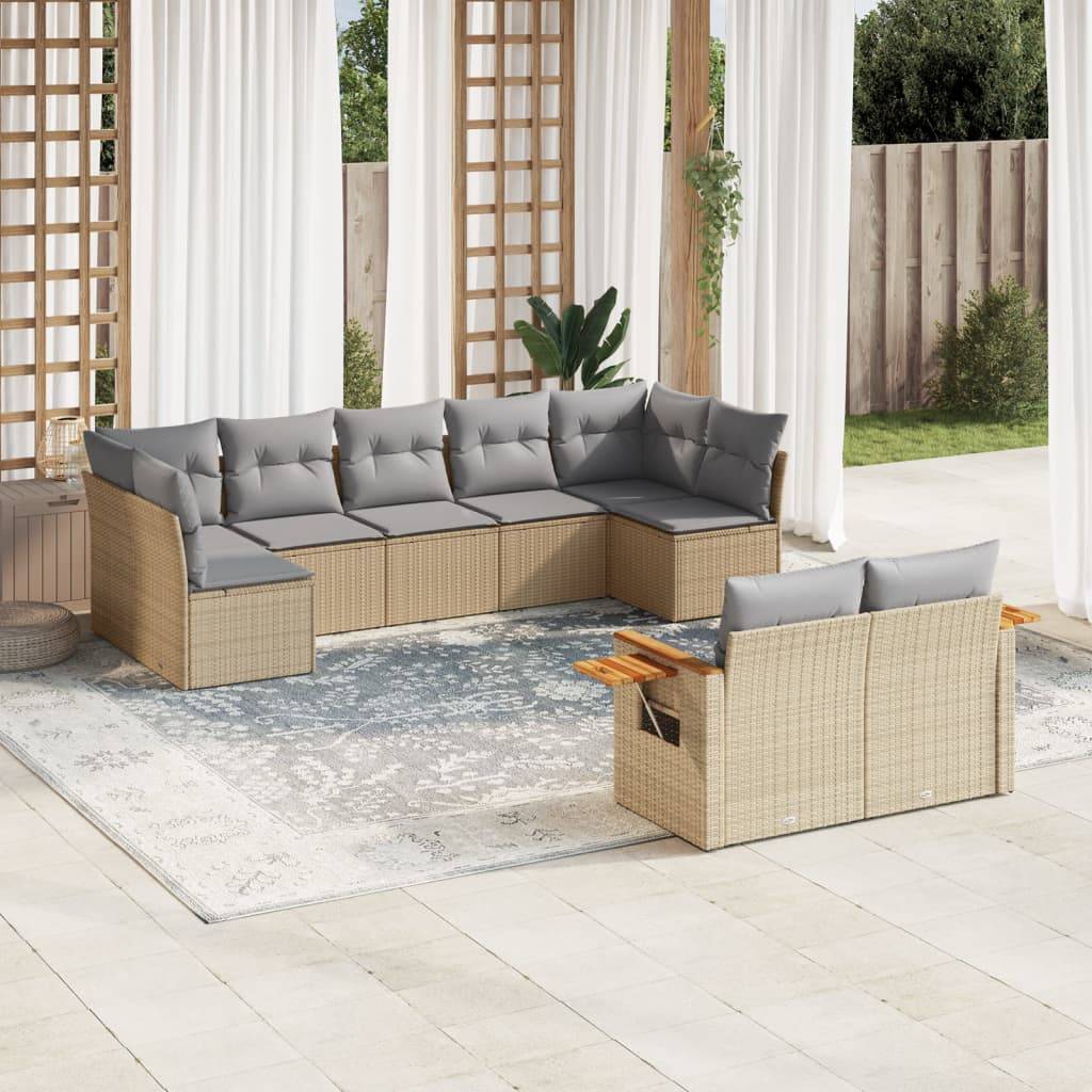 Sofasæt Til Haven 9 Dele Med Hynder Polyrattan - beige og grå / Uden bord