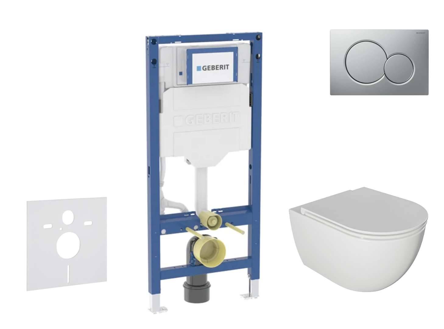 Geberit Duofix - Set med väggmonterad installation, Oudee toalett och mjukstängande sits, Sigma01 knapp, mattkromlackerad SANI11CA1123B