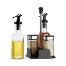 SIAZIH Salt och pepparströare/vinäger och oljeflaskor set, 2 oljeflaskor 200 ml, 2 kryddburkar med skruvlock av rostfritt stål 120 ml, menage set, olja och vinäger dispenser