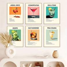 Set om 6 posters med cocktailrecept - 30x40 cm