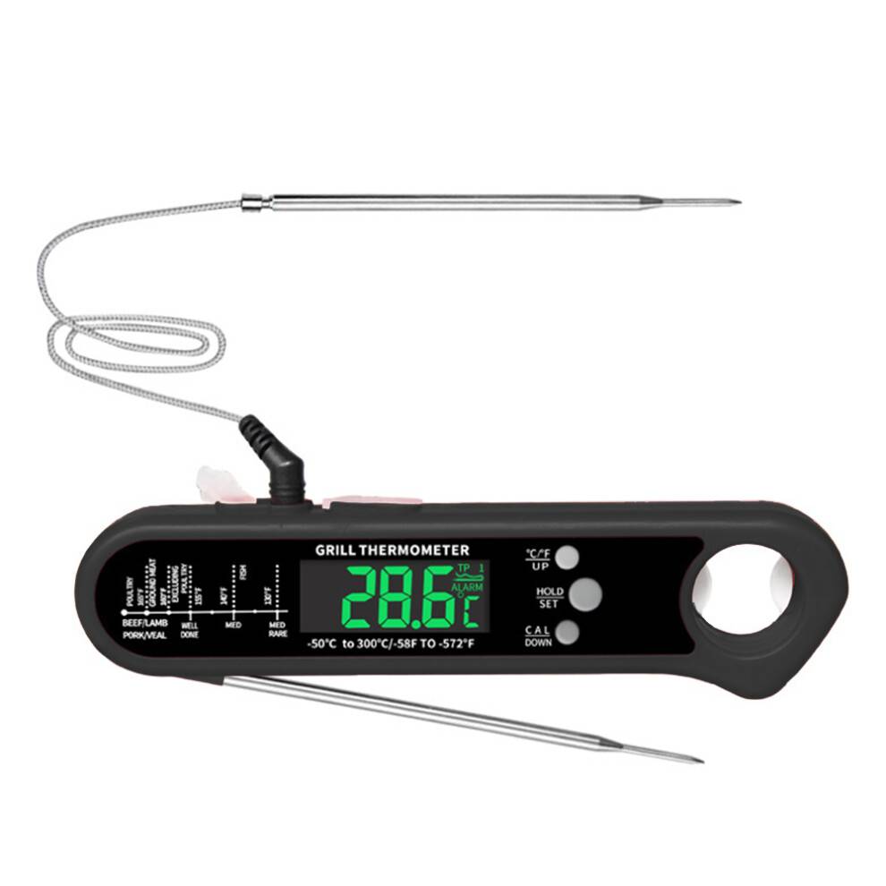 Letlæseligt digitalt madtermometer med foldbar sonde til grillning, bagning, airfryer, ovn, bagning, bredt temperaturområde, præcise aflæsninger,