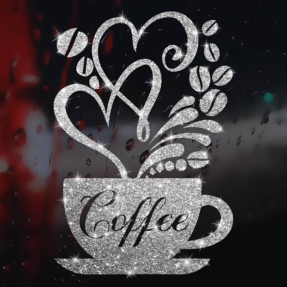 Heart-shaped Coffee Cup Tile Wall Decal With Sparkling Love Pattern Suitable For Cafe, Restaurant, Living Room, Kitchen, And Tea Area Decor Stickers Laptop Mirror Sticker