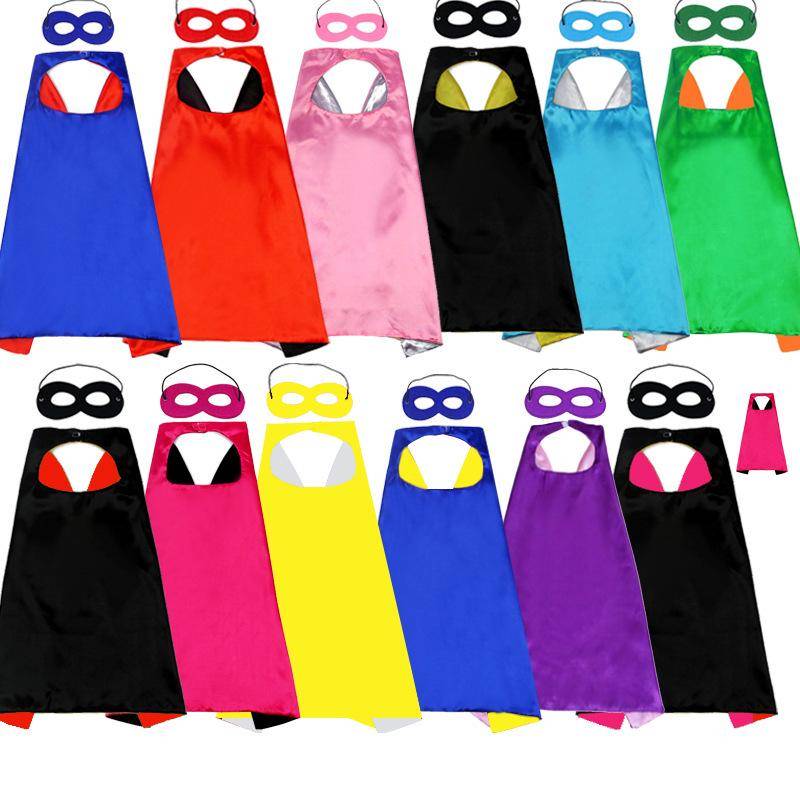 Double Layer Hero Cloak: Solid Color Halloween Costume for Kids with Customizable Logo 70cm