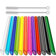 ALINK 12er wiederverwendbare Boba Plastik Strohhalme, Bubble Tea Strohhalme,spitzes Design, 10.5 Zoll lange farbige Smoothie Strohhalme