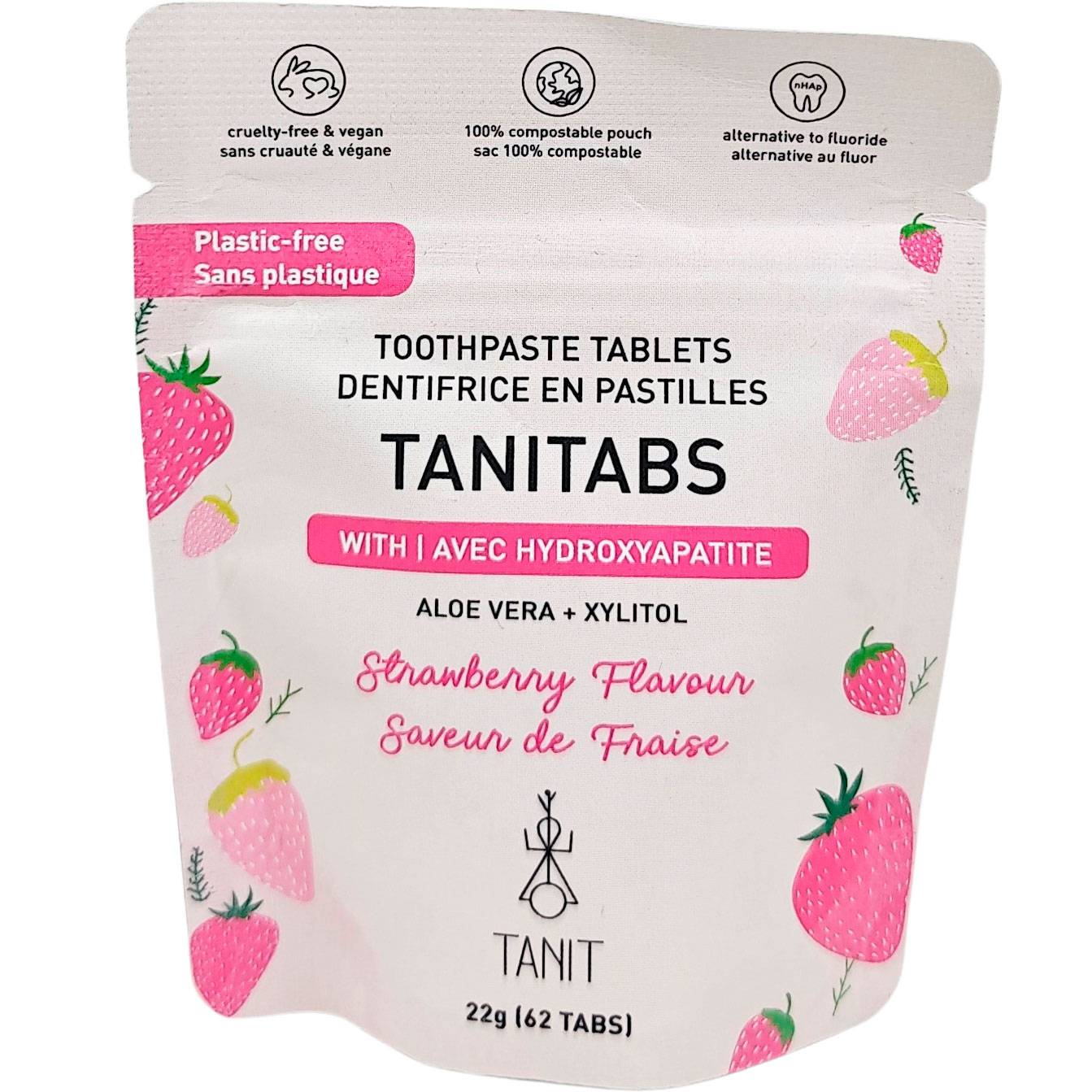 Naturliga Tandpastatabletter med Hydroxyapatit & Xylitol TANITABS Strawberry 62 st.