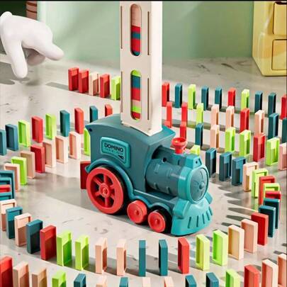 1 st Barn Domino Lastbil Elektrisk Lek Wobbling Tåg Kortblock Barnleksaksbil Automatisk Gunga Med Ljus & Ljud, Halloween Julklapp - Blå (En-Storlek,rosa)
