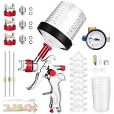 HVLP-sprutpistol, HVLP lackeringspistol, sprutpistol 3 munstycken 1,4 mm, 1,7 mm, 2,0 mm, professionellt färgspraysystem spraypistol med 600 ml plastmugg, engångsmuggar, sprutpistol koppar och