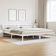 vidaXL Sengestel med Hovedgærde Hvid 200x220 cm Solid Træ Fyr